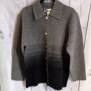 Vintage Gray & Black Striped Ombre 100% Boiled Wool Button-Up Shacket